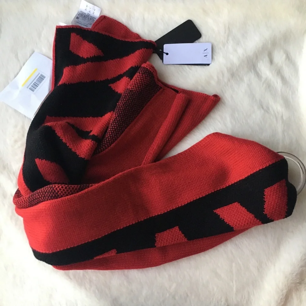 NWT Armani Exchange Scarlet Sega Logo Red & Black Scarf